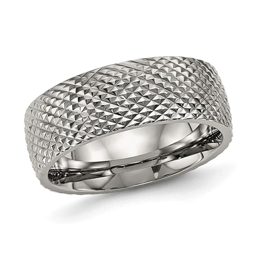 Mens Titanium Polished and Textured Design Band Ring (8mm) Image 1
