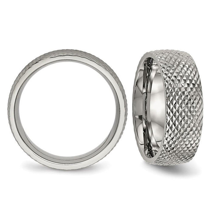 Mens Titanium Polished and Textured Design Band Ring (8mm) Image 3
