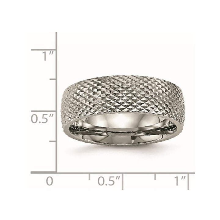 Mens Titanium Polished and Textured Design Band Ring (8mm) Image 4