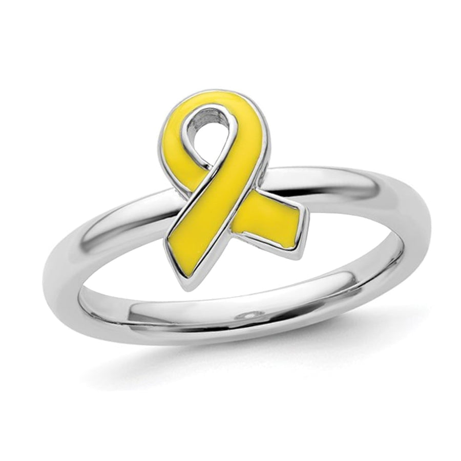 Sterling Silver Yellow Enameled Awareness Ribbon Ring Image 1