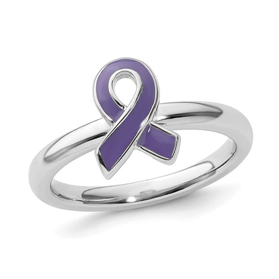 Sterling Silver Purple Enameled Awareness Ribbon Ring Image 1