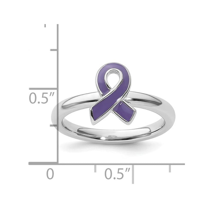 Sterling Silver Purple Enameled Awareness Ribbon Ring Image 3