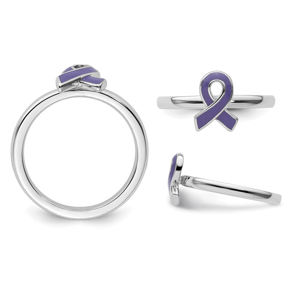 Sterling Silver Purple Enameled Awareness Ribbon Ring Image 4