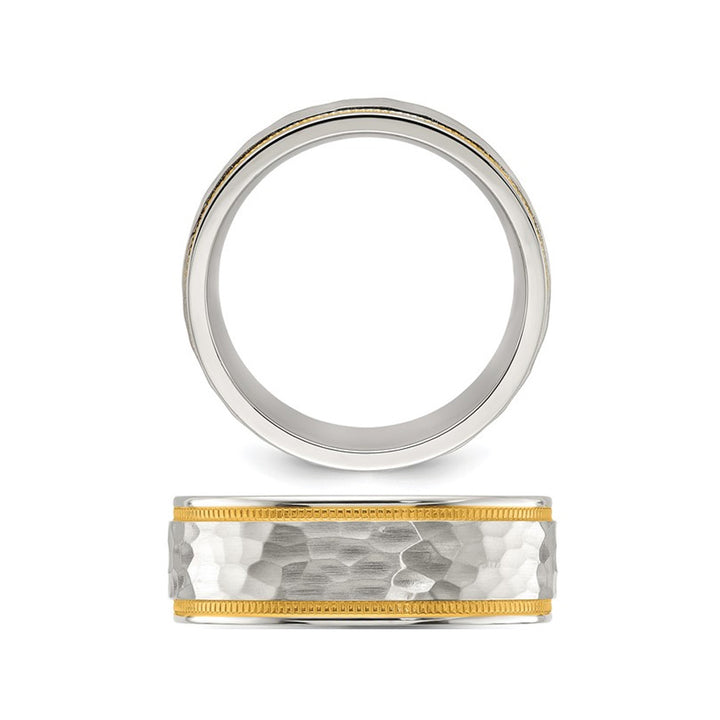 Mens Titanium Polished Hammered Design Band Ring (7mm) Image 2