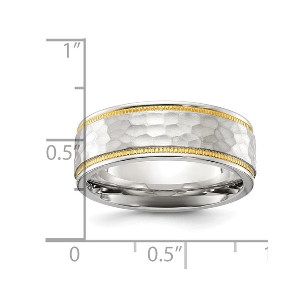 Mens Titanium Polished Hammered Design Band Ring (7mm) Image 3