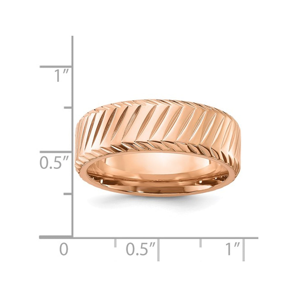 Mens Stainless Steel Rose Plated Grooved Band Ring (8mm) Image 3