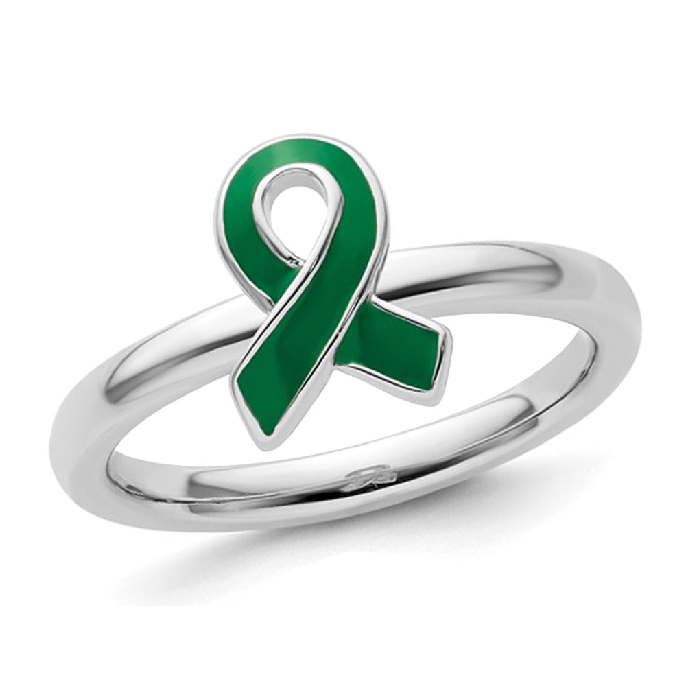Sterling Silver Green Enameled Awareness Ribbon Ring Image 1