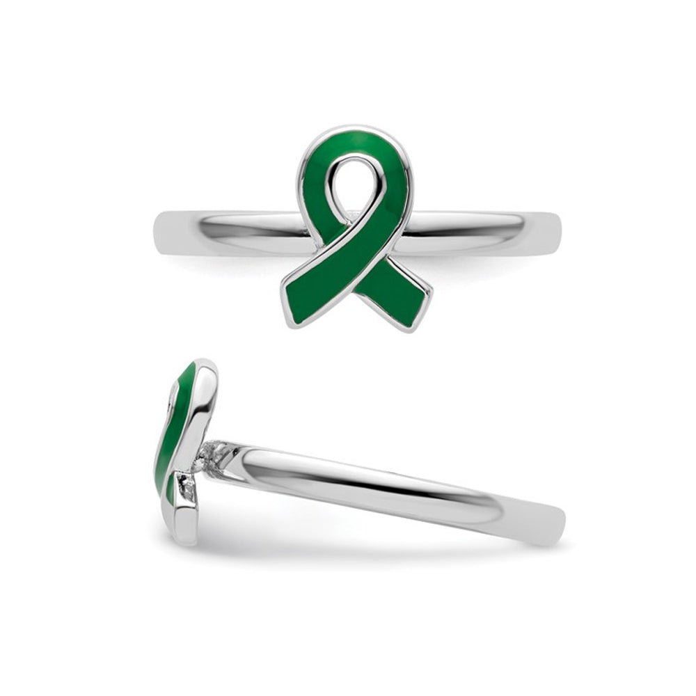 Sterling Silver Green Enameled Awareness Ribbon Ring Image 2