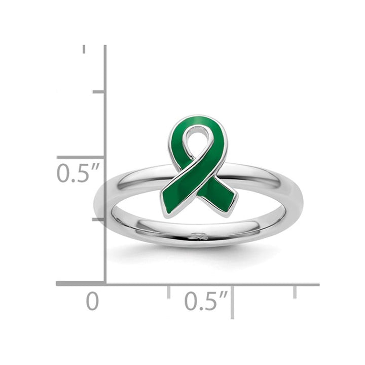 Sterling Silver Green Enameled Awareness Ribbon Ring Image 3