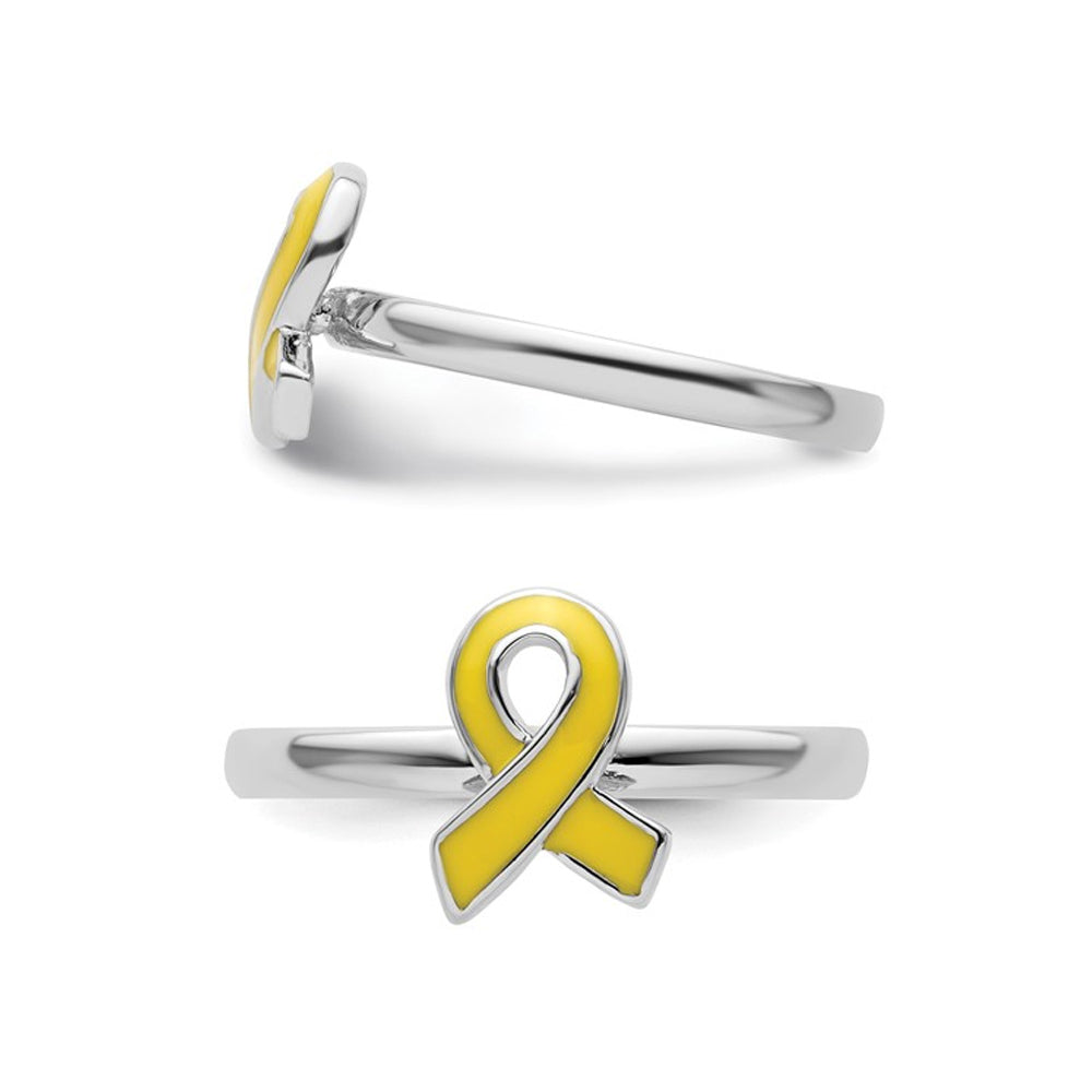 Sterling Silver Yellow Enameled Awareness Ribbon Ring Image 4