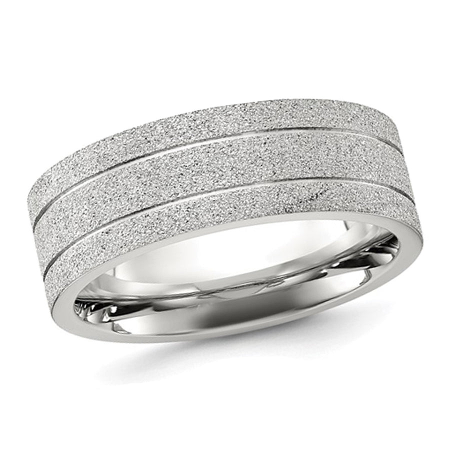 Mens Stainless Steel Polished Laser-cut Grooved Band Ring (8mm) Image 1