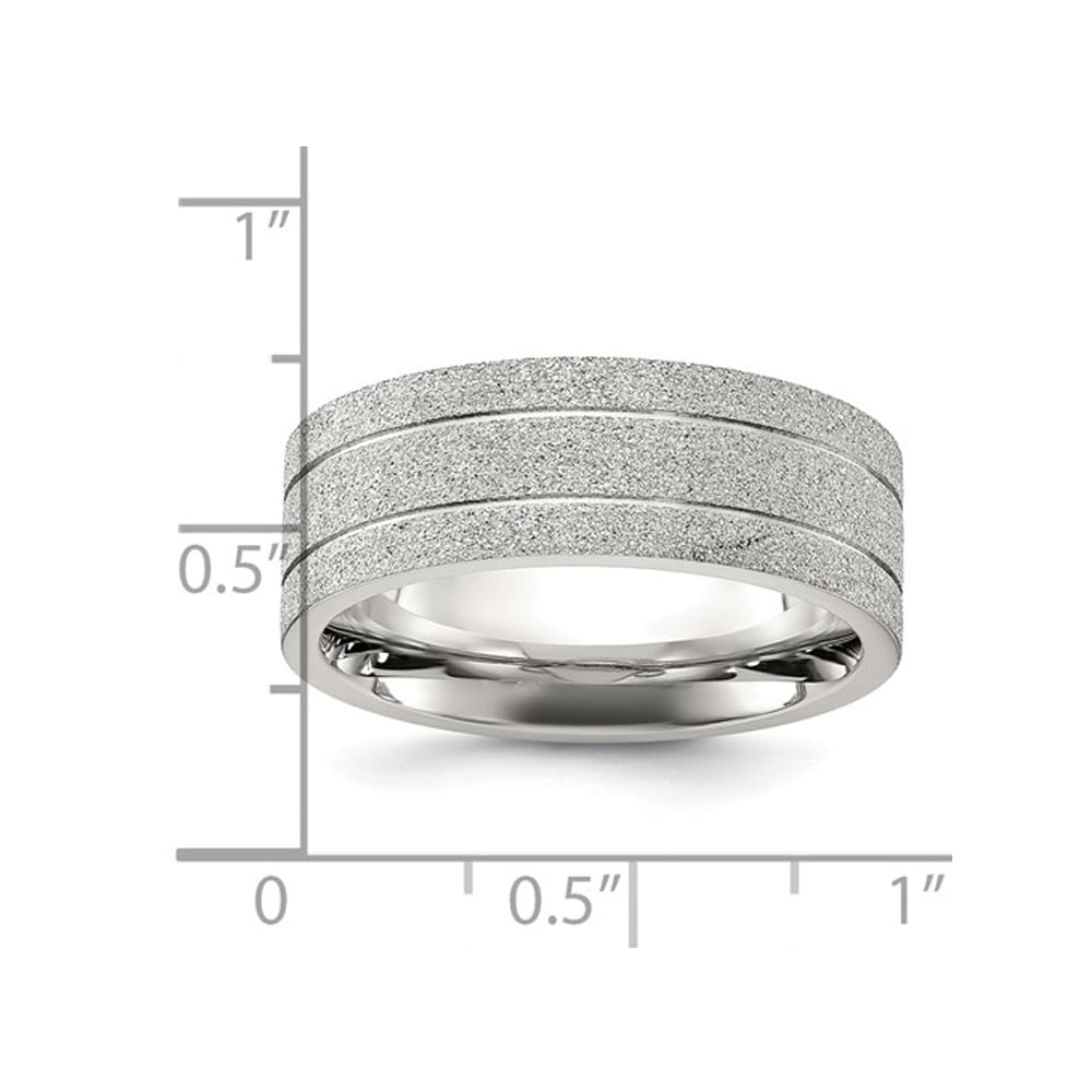Mens Stainless Steel Polished Laser-cut Grooved Band Ring (8mm) Image 3