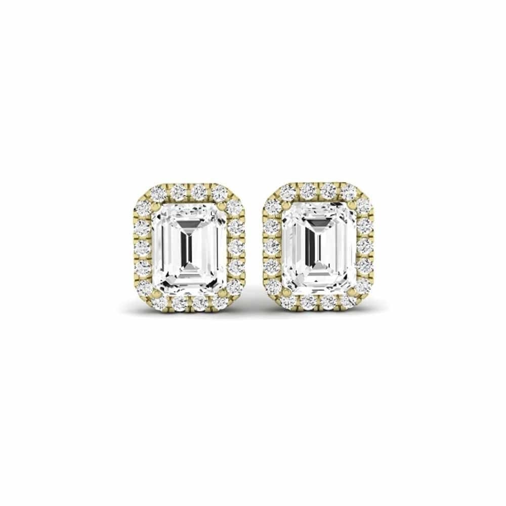 Paris jewelry 14k Yellow Gold 1/2Ct Emerald Cut White Sapphire Halo Stud Earrings Plated Image 2