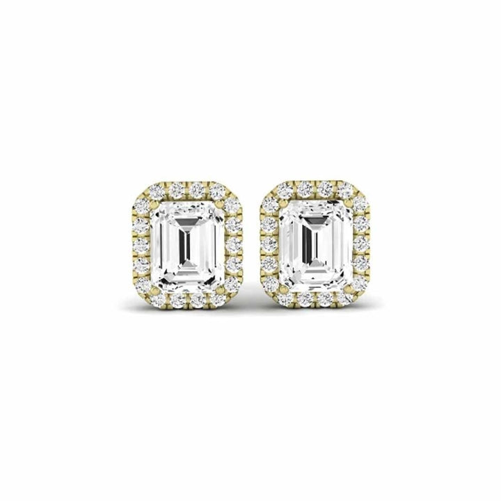 Paris jewelry 10k Yellow Gold 1/2Ct Emerald Cut White Sapphire Halo Stud Earrings Plated Image 2