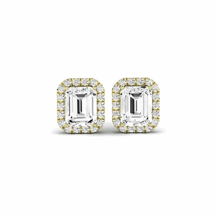 Paris jewelry 10k Yellow Gold 1Ct Emerald Cut White Sapphire Halo Stud Earrings Plated Image 1
