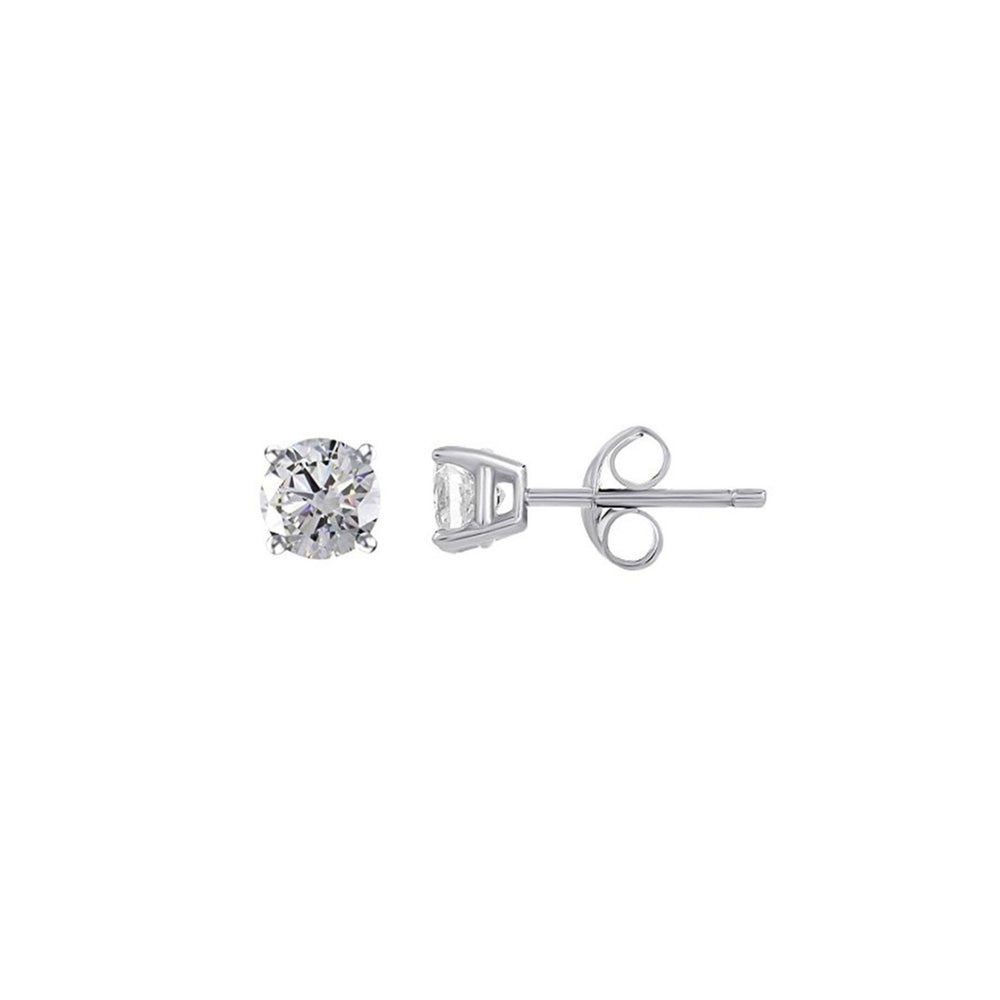 Paris Jewelry 14K White Gold 1.00 CT Round Cubic Zirconia Stud Earrings Plated Image 2