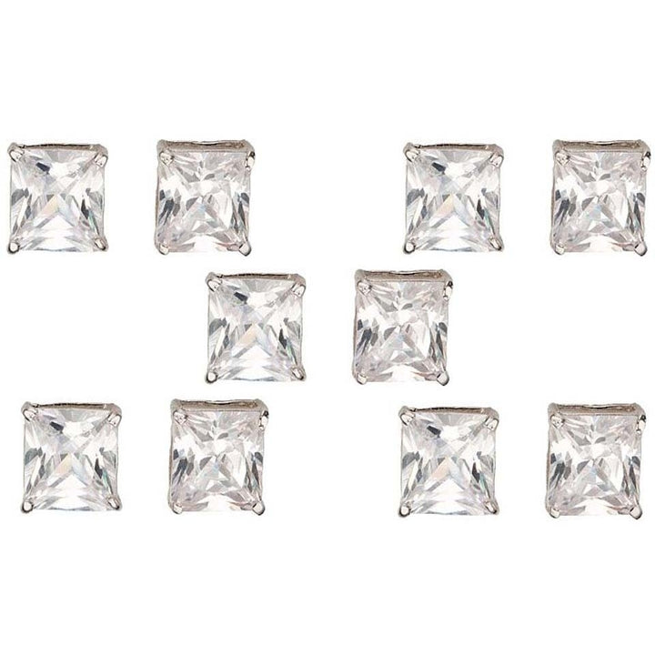 Paris Jewelry 18k White Gold 4Ct Square  White Sapphire 5 Pair Stud Earrings Plated Image 1