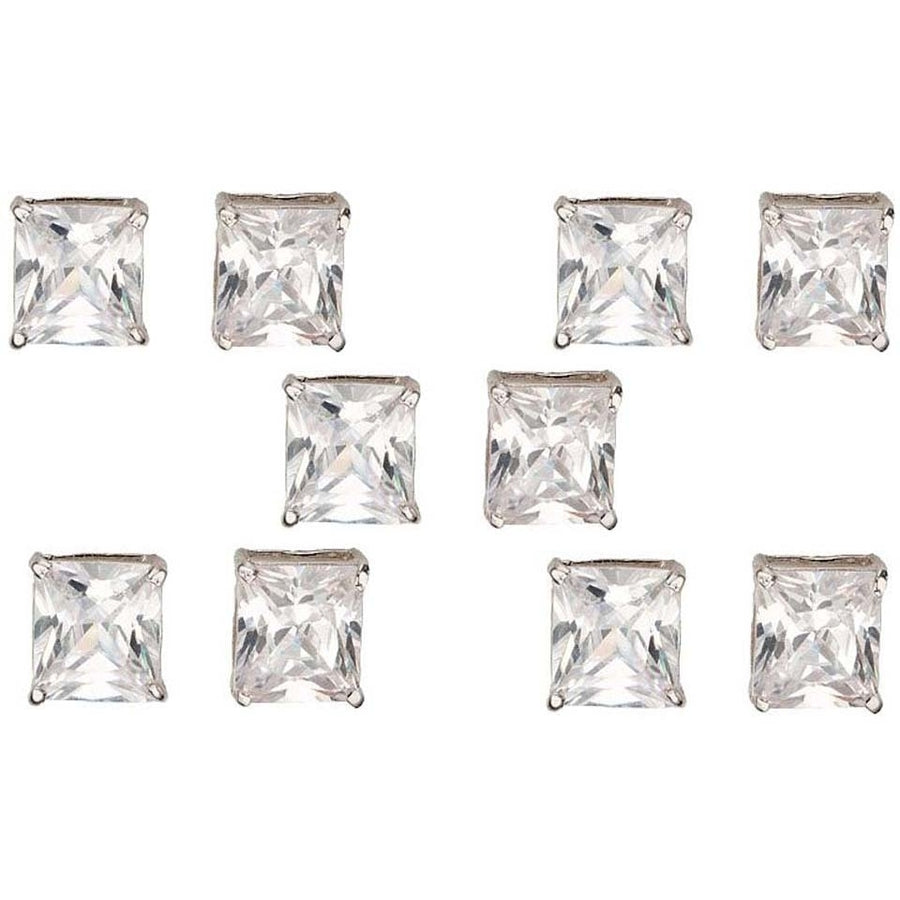 Paris Jewelry 18k White Gold 4Ct Square  White Sapphire 5 Pair Stud Earrings Plated Image 1