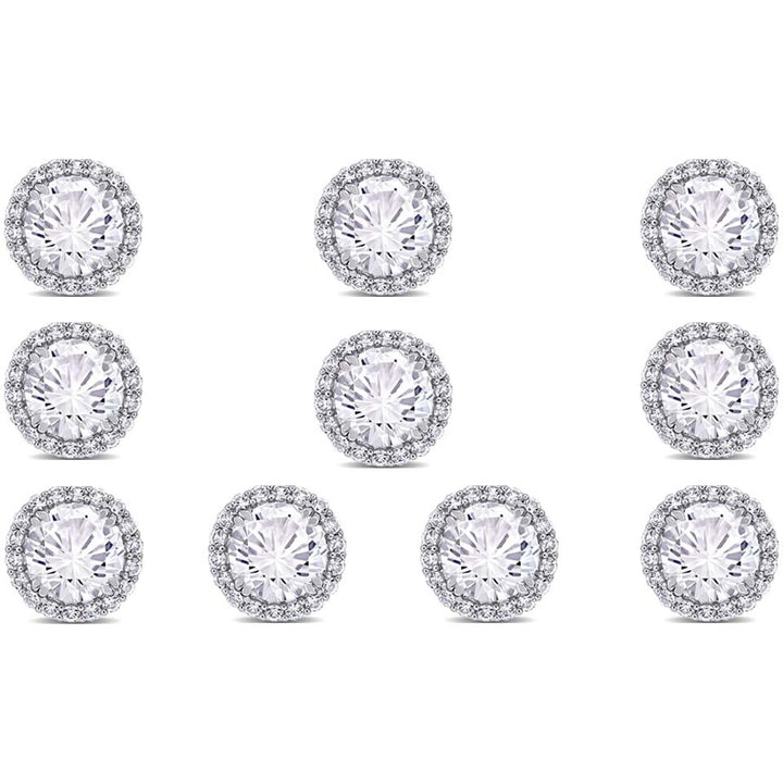 Paris Jewelry 14k White Gold 4Ct Round White Sapphire 5 Pair Halo Stud Earrings Plated Image 1