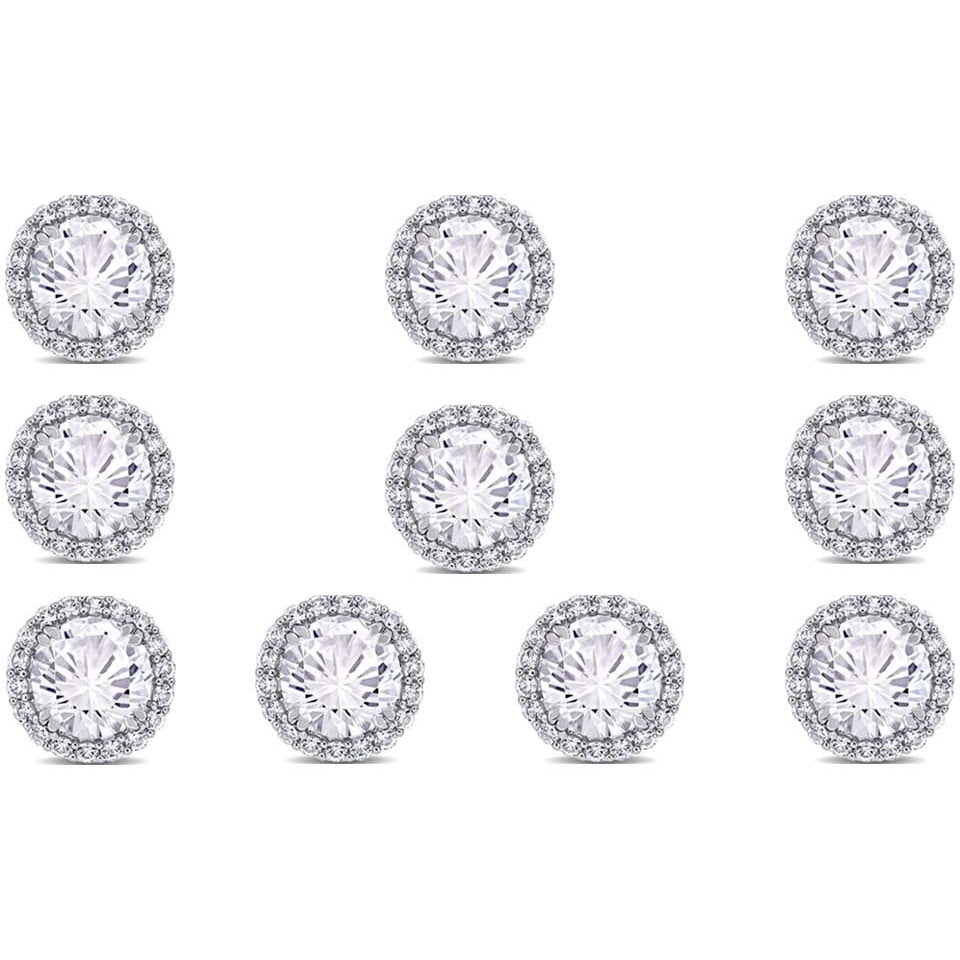 Paris Jewelry 14k White Gold 4Ct Round White Sapphire 5 Pair Halo Stud Earrings Plated Image 2