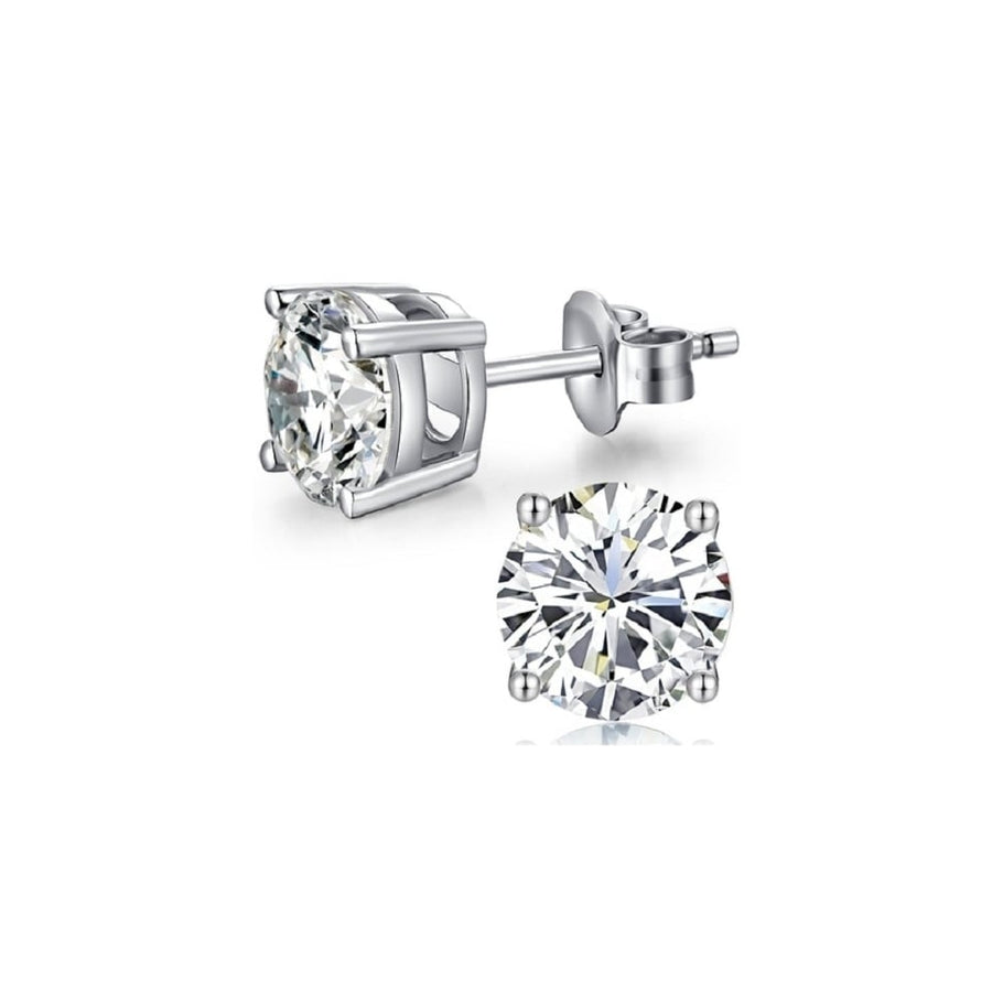 Paris Jewelry 10k White Gold Created White Sapphire 3Ct Round Stud Earrings Plated Image 1