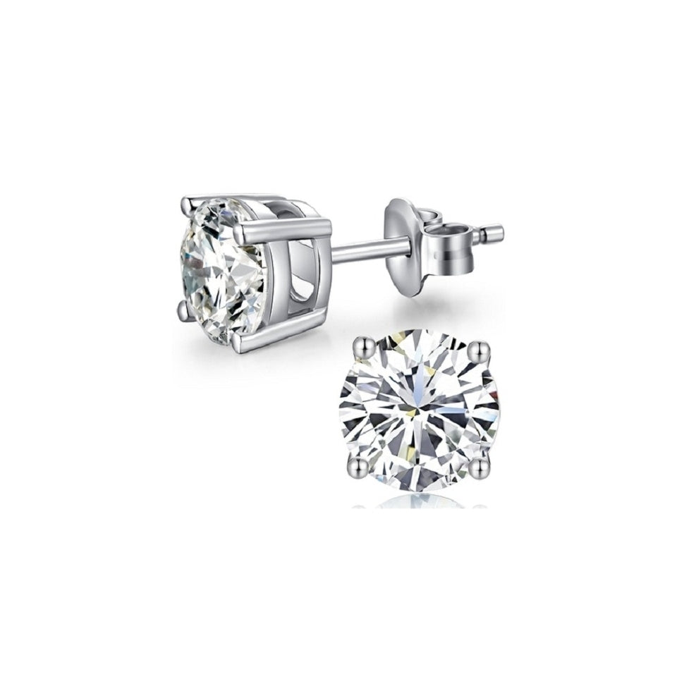 Paris Jewelry 10k White Gold Created White Sapphire 3Ct Round Stud Earrings Plated Image 2
