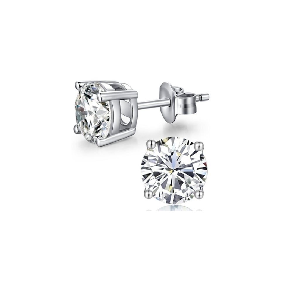 Paris Jewelry 10k White Gold Created White Sapphire 1Ct Round Stud Earrings Plated Image 2