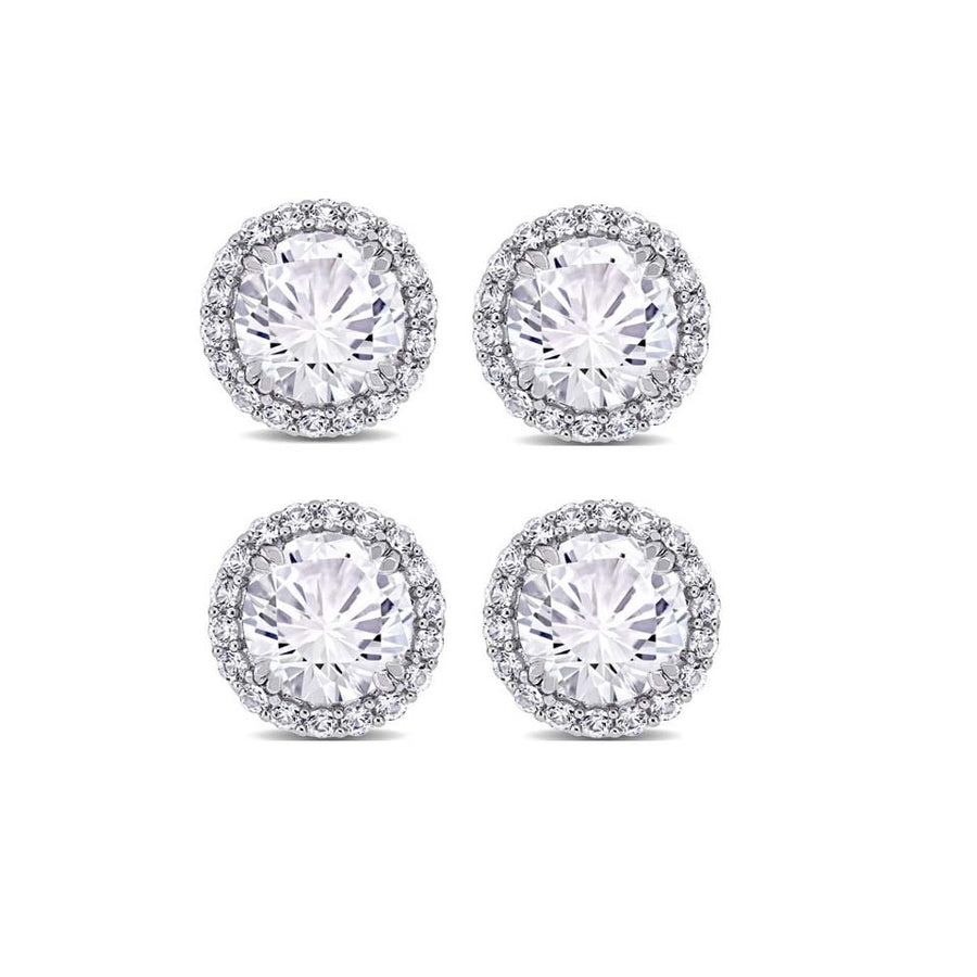 Paris Jewelry 18k White Gold 4mm 4Ct Round White Sapphire 2 Pair Halo Stud Earrings Plated Image 1