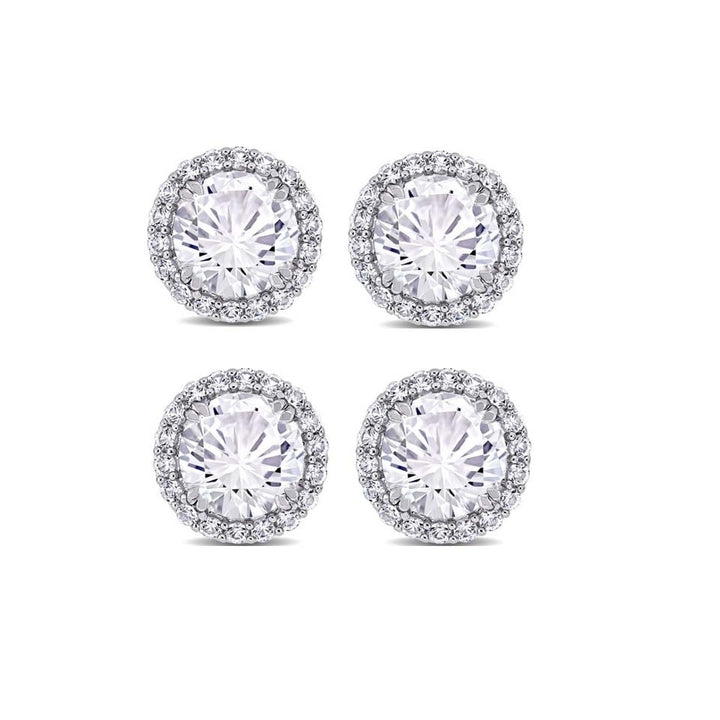 Paris Jewelry 18k White Gold 4mm 4Ct Round White Sapphire 2 Pair Halo Stud Earrings Plated Image 2
