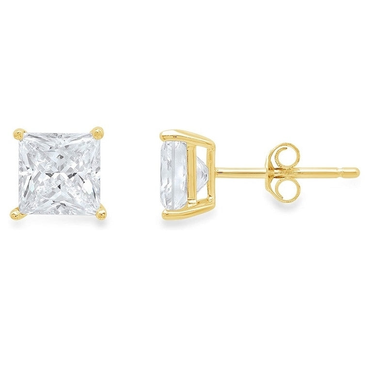 Paris Jewelry 10k Yellow Gold Created White Sapphire 1/2 Ct Princess Stud Earrings Plated Image 1
