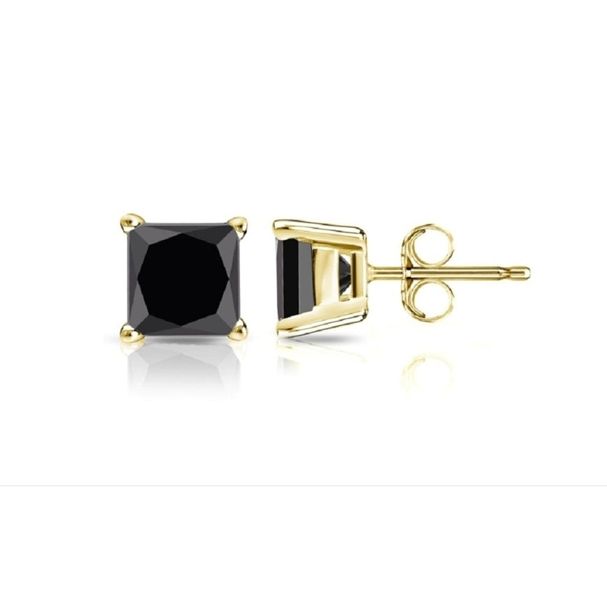 Paris Jewelry 10k Yellow Gold Created Black Sapphire 4 Ct Princess Cut Stud Earrings Plated Image 1