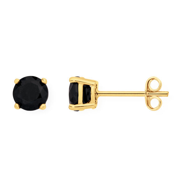 Paris Jewelry 18k Yellow Gold Created Black Sapphire 1 Ct Round Stud Earrings Plated Image 1