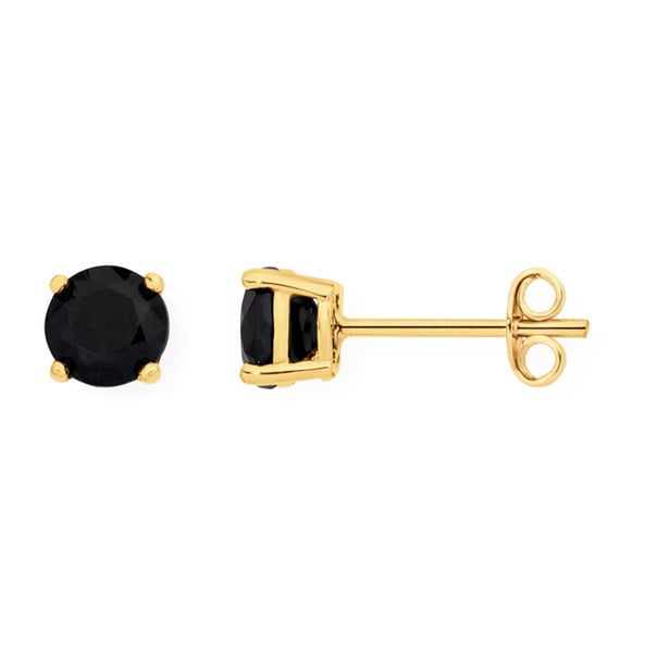 Paris Jewelry 10k Yellow Gold Created Black Sapphire 1Ct Round Stud Earrings Plated Image 1