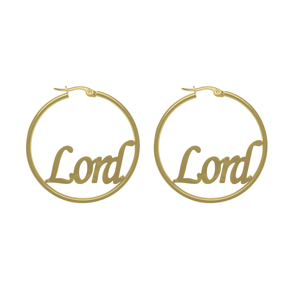 Paris Jewelry 18K Yellow Gold 1/2 Ct Hoop Earrings With Lord Name Inside Plated Image 1