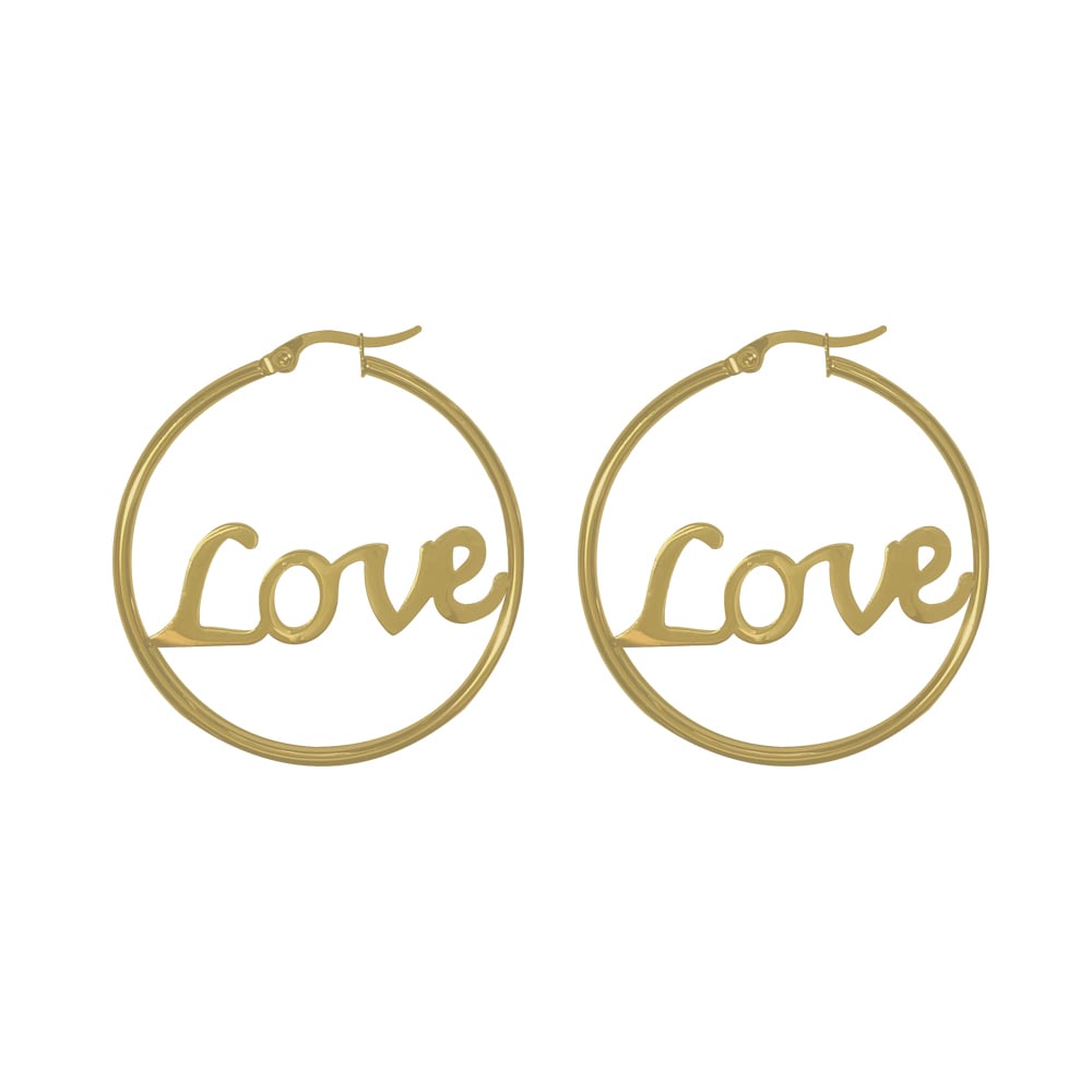 Paris Jewelry 18K Yellow Gold 1/2 Ct Hoop Earrings With Love Name Inside Plated Image 2