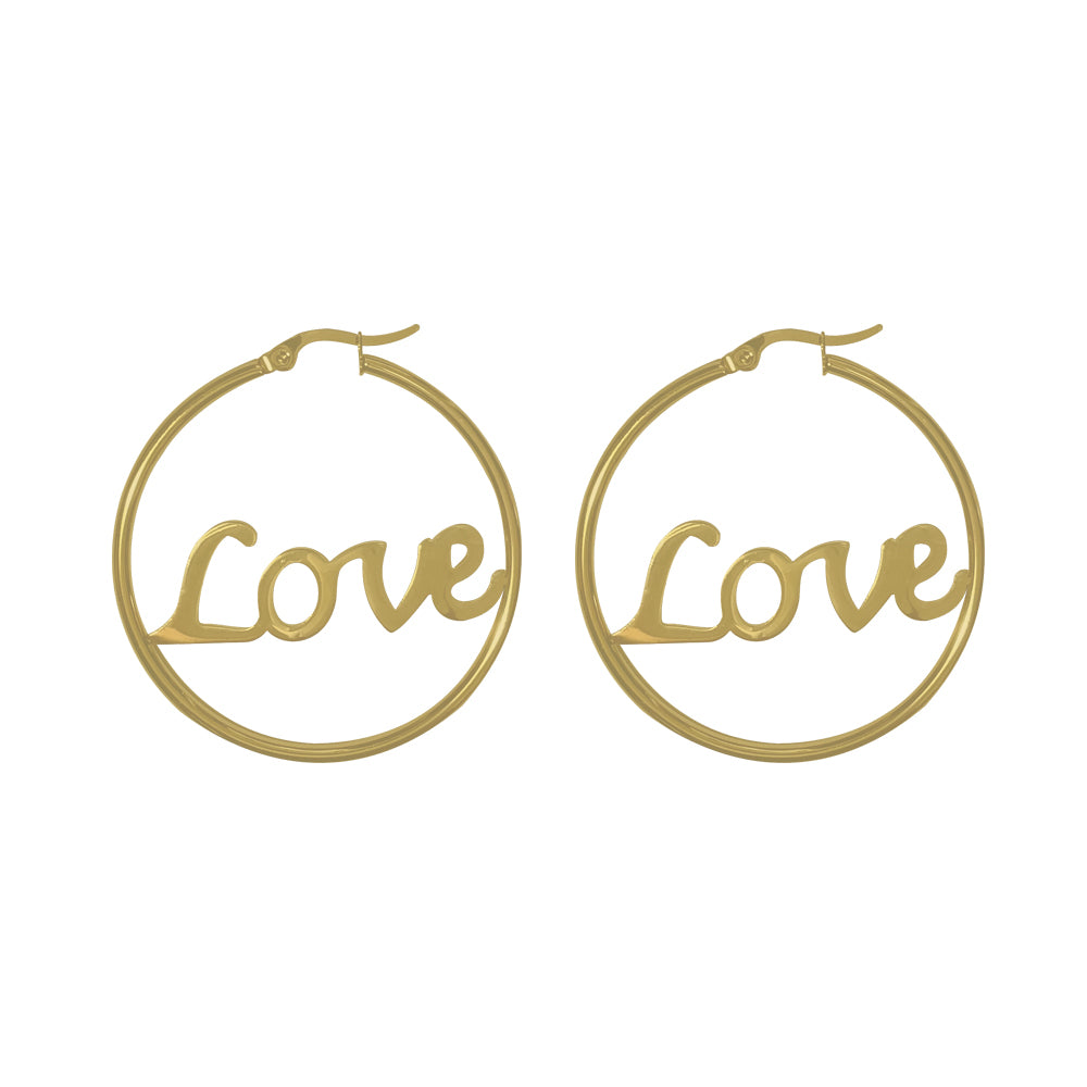 Paris Jewelry 18K Yellow Gold 1 Ct Hoop Earrings With Love Name Inside Plated Image 2