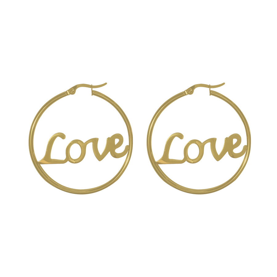 Paris Jewelry 18K Yellow Gold 2 Ct Hoop Earrings With Love Name Inside Plated Image 1