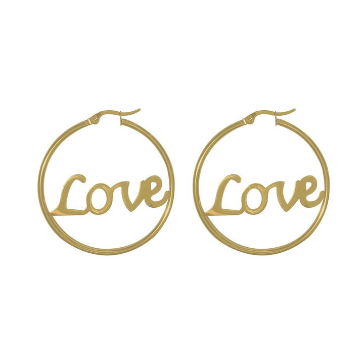 Paris Jewelry 18K Yellow Gold 2 Ct Hoop Earrings With Love Name Inside Plated Image 2