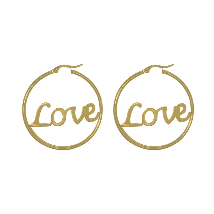 Paris Jewelry 18K Yellow Gold 3 Ct Hoop Earrings With Love Name Inside Plated Image 2
