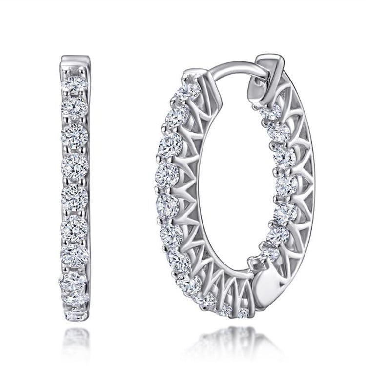 Paris Jewelry 18K White Gold 3Ct Round White Sapphire Hoop Earrings Plated Image 2