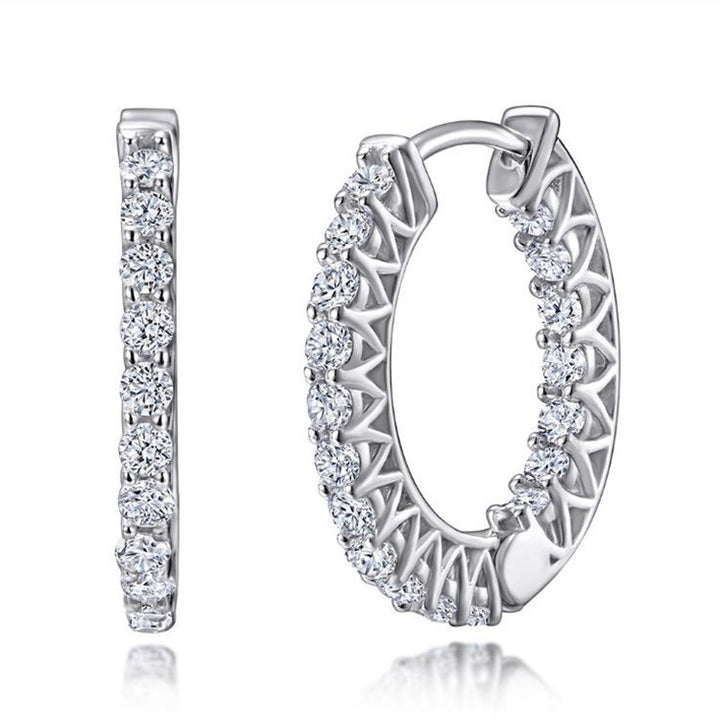 Paris Jewelry 24K White Gold 1Ct Round White Sapphire Hoop Earrings Plated Image 2