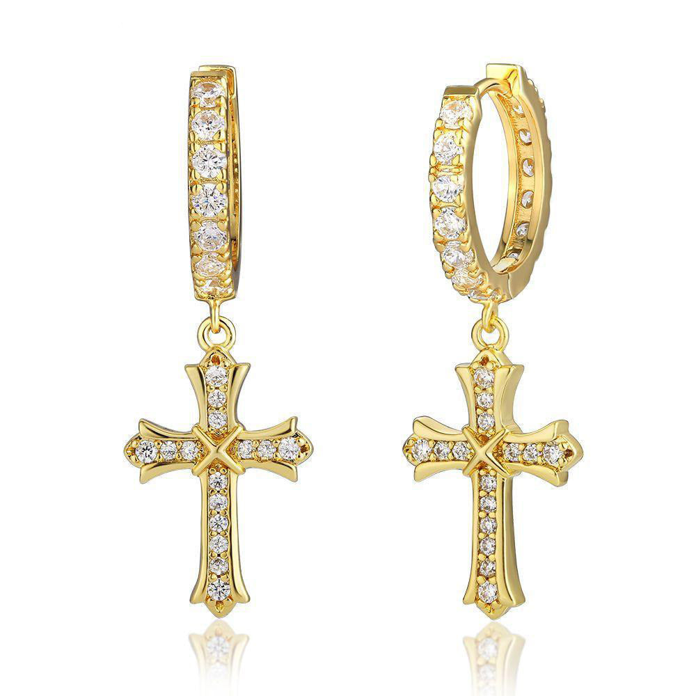 Paris Jewelry 18K Yellow Gold 1Ct Cross Hoop Earrings Plated Image 1