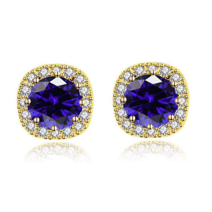 Paris Jewelry 10k Yellow Gold 2Ct Round Created Blue Sapphire Halo Stud Earrings Plated Image 1