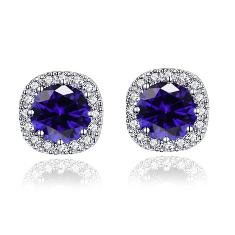 Paris Jewelry 10k White Gold 2 Ct Round Blue Sapphire Halo Stud Earrings Plated Image 1