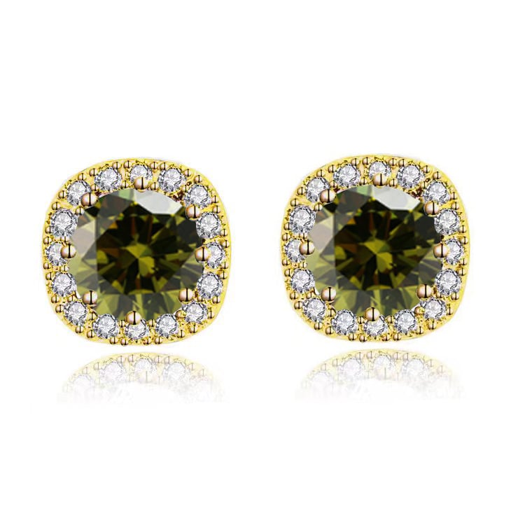 Paris Jewelry 10k Yellow Gold 1Ct Round Created Peridot Halo Stud Earrings Plated Image 2