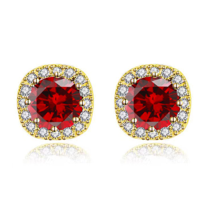 Paris Jewelry 10k Yellow Gold 2Ct Round Created Garnet Halo Stud Earrings Plated Image 1