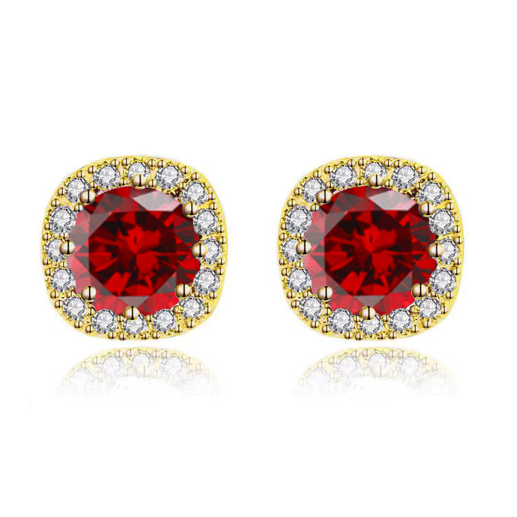 Paris Jewelry 10k Yellow Gold 1/2Ct Round Created Garnet Halo Stud Earrings Plated Image 2
