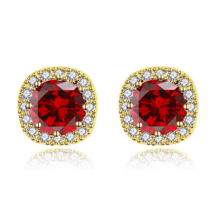 Paris Jewelry 10k Yellow Gold 1/2Ct Round Created Garnet Halo Stud Earrings Plated Image 3