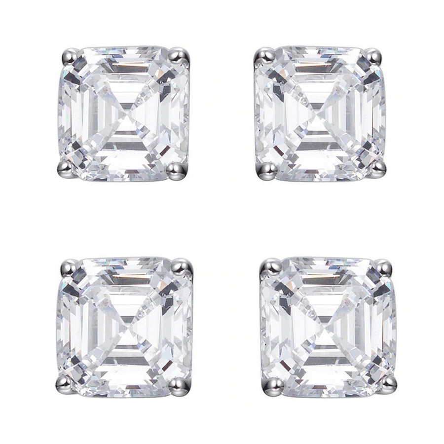 Paris Jewelry 14k White Gold 4Ct Asscher Cut  White Sapphire Pack of Two Stud Earrings Plated Image 1