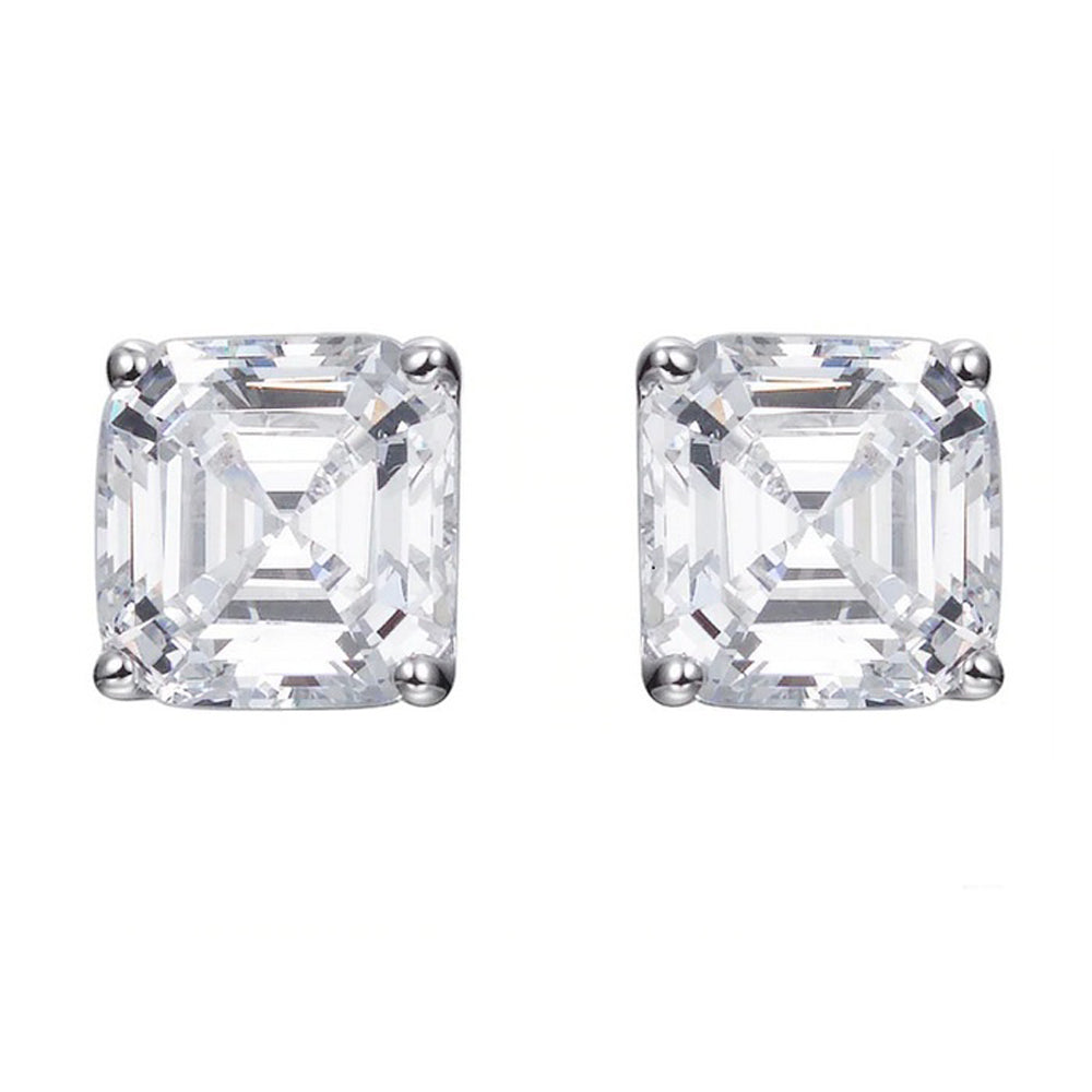 Paris Jewelry 14k White Gold 4Ct Asscher Cut  White Sapphire Pack of One Stud Earrings Plated Image 2